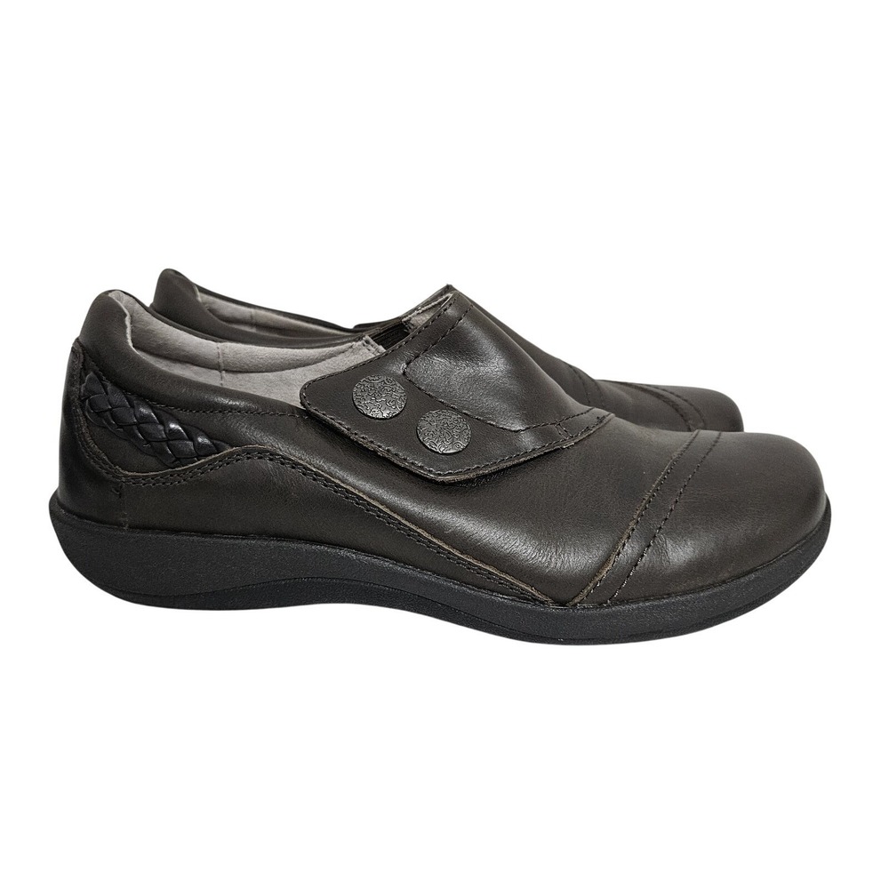 Aetrex Karina Loafers Women‎ 7.5-8 Brown Leather Slip On Braided Shoes Comfort